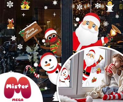 Božične statične nalepke SantaJoy, 90-delni set