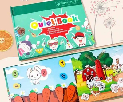 Poučna igrača QuietBook, tiha knjiga, živali