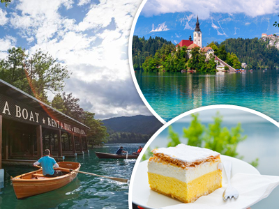 Čolnarna Bled, najem čolna, kosilo, kremna rezina