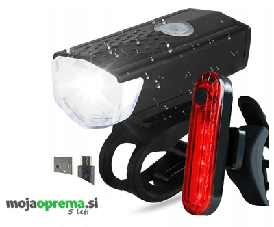 set USB akumulatorske kolesarske svetilke in zadnje luč