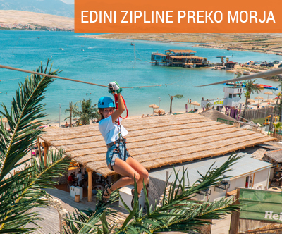 Noa ziplnine: zipline spust nad morjem, plaža Zrće