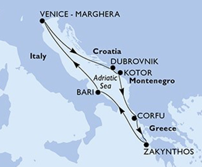 Križarjenje z MSC Armonia Apulija-Grčija-Črna Gora