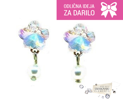 Par ročno izdelanih uhanov White Flower s Swarovski kri