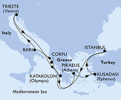Križarjenje z MSC Splendida Grčija-Turčija-Italija