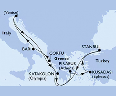 Križarjenje z MSC Fantasia Italija-Grčija-Turčija