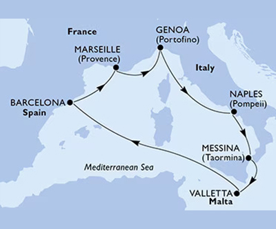 Križarjenje MSC World Europa Italija-Španija-Francija