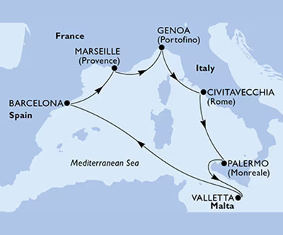 Križarjenje MSC World Europa Italija-Španija-Francija