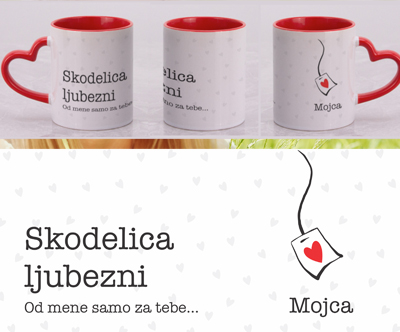 Skodelica z ročajem v obliki srca, motiv po izbiri