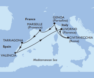 Križarjenje MSC Splendida Italija-Francija-Španija