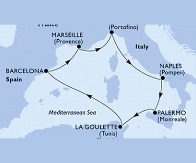 Križarjenje z MSC Splendida Italija-Tunizija-Španija