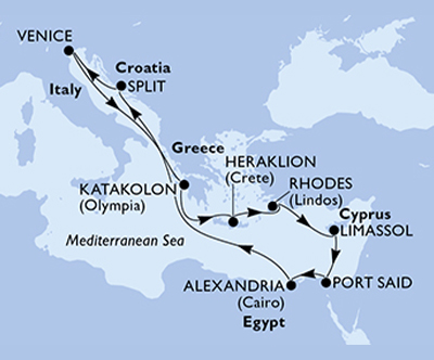 Križarjenje z MSC Lirica Grčija-Ciper-Egipt-Hrvaška