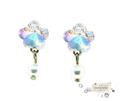 Par ročno izdelanih uhanov White Flower s Swarovski kri