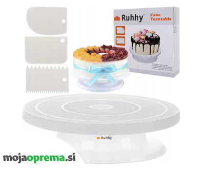 Vrtljivi krožnik za torte in 3 lopatke za dekoracijo