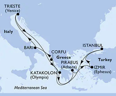 Križarjenje z MSC Fantasia Italija-Grčija-Turčija
