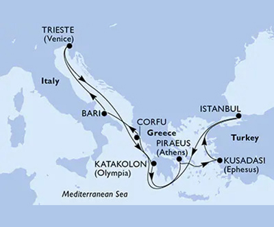 Križarjenje z MSC Fantasia Italija-Grčija-Turčija
