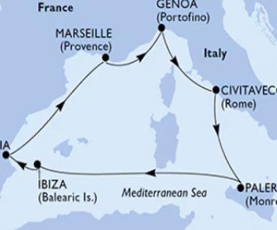 Križarjenje z MSC Musica Francija-Španija-Italija