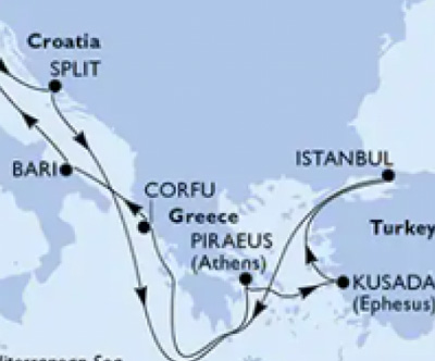 Križarjenje z MSC Splendida Italija-Grčija-Turčija